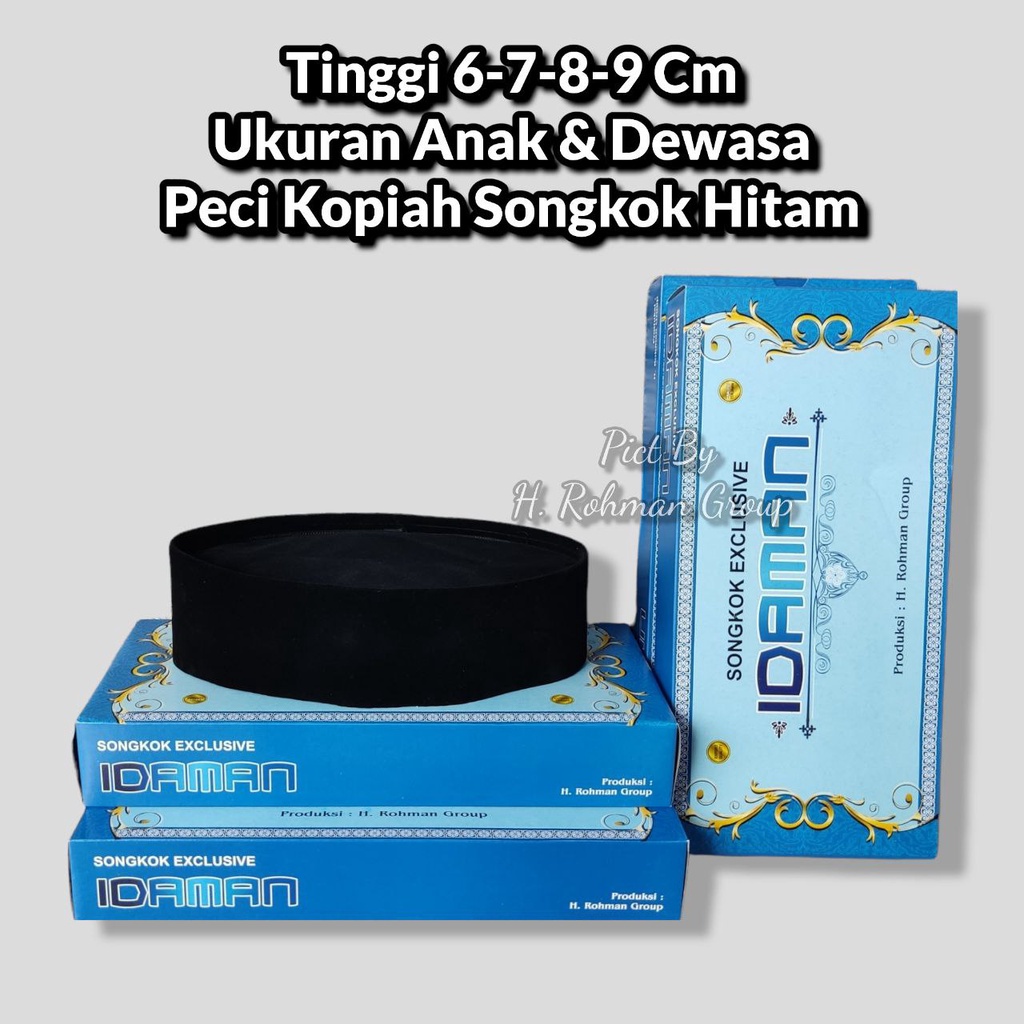 Songkok Hitam / Peci Hitam / Kopiah Hitam / Kufya Hitam /PECI MURAH / Tinggi 6 Cm Tinggi 8 Cm Tinggi 9 Cm