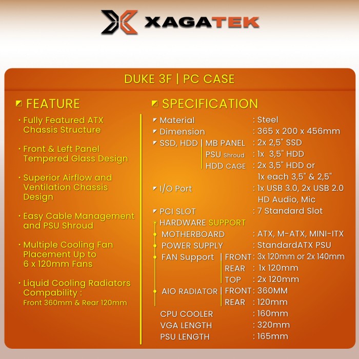 CASING XAGATEK DUKE 3F - FREE 3PCS FAN