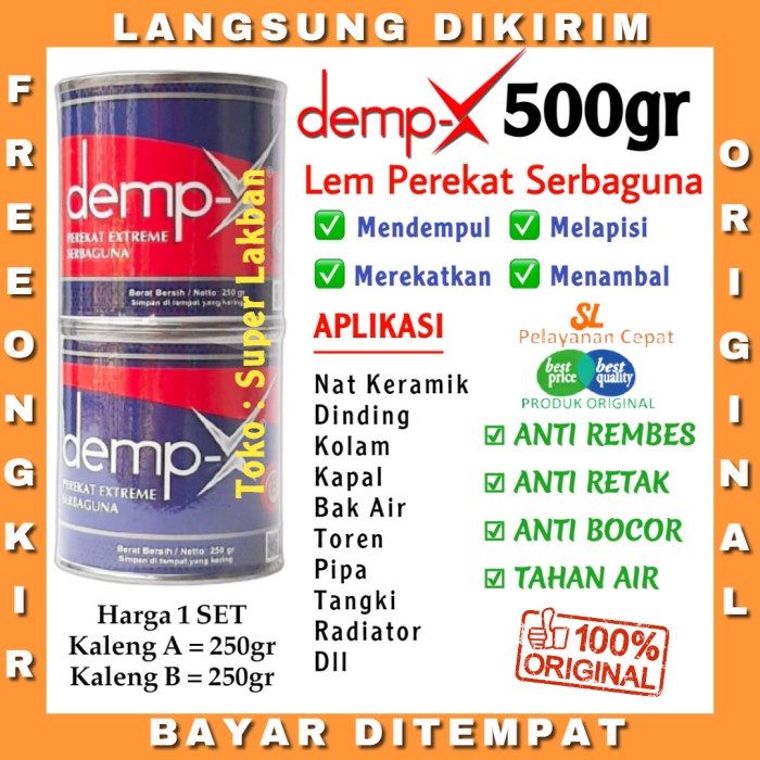 Lem Material Lem Epoxy Anti Bocor Demp-X 500G Merekat Dalam Air Kolam Ikan - Renang