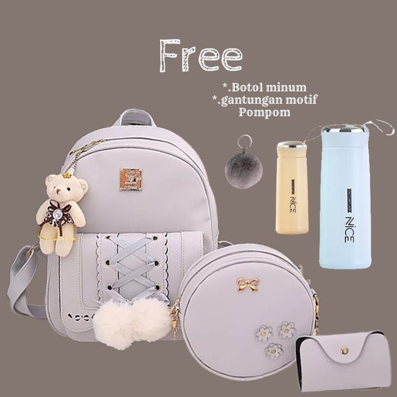 RAJA Tas ransel set 4in1 tali POMPOMZ lucu bangat