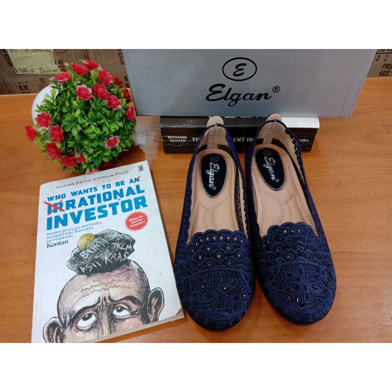 Sepatu Flat Bordir Monteks Elgan Warna Navy dan Hitam
