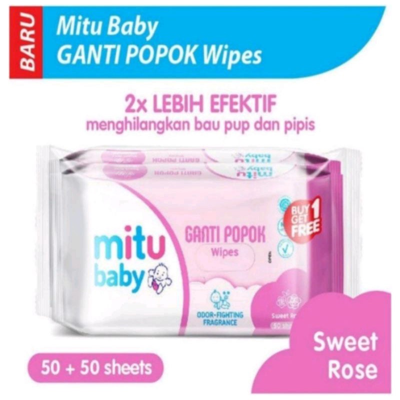 MITU BABY TISU BASAH PROMO SPECIAL BELI 1 GRATIS 1 @50 SHEET, biru 40 sheet