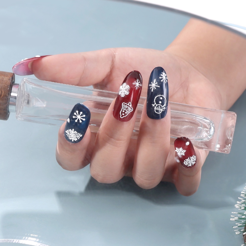 Stiker Kuku Motif Snowflake Natal 5D Warna-Warni Untuk Dekorasi Nail Art