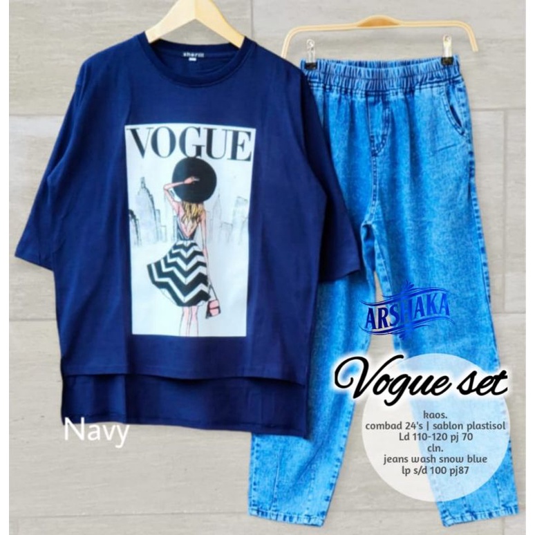 vogue Set // Kaos Setelan celana jeans wash dewasa