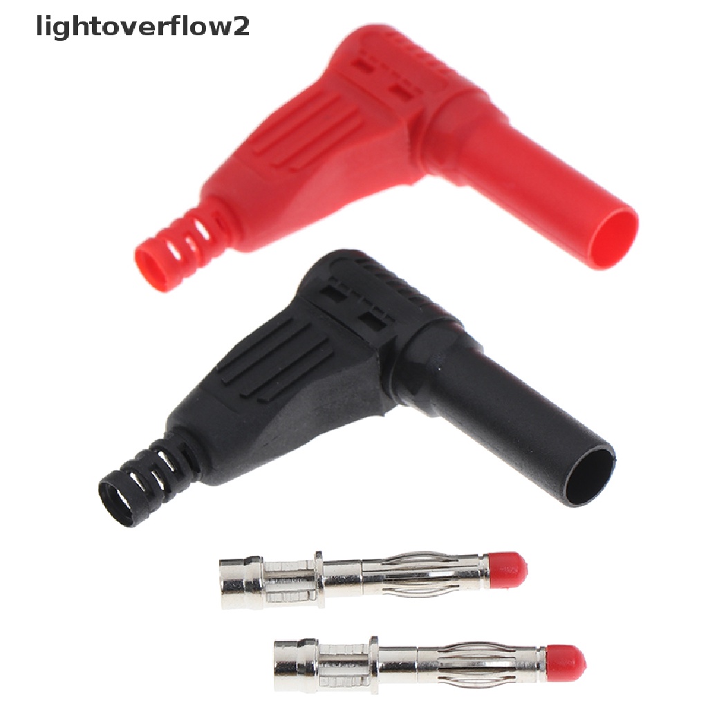 (lightoverflow2) 2pcs Banana Plug 4mm Male Sudut Kanan Warna Merah + Hitam Untuk Multimeter (ID)