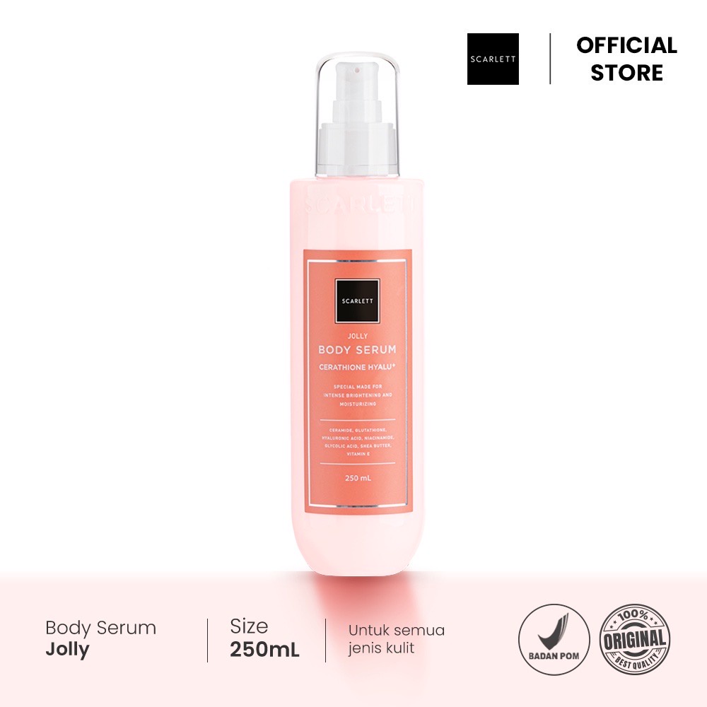 SCARLETT Whitening Body Serum Jolly Indonesia / 250ml / Cerathione Hyalu / Special Made For Intense Brightening And Moisturizing / Body Care / Perawatan Kulit Tubuh / Moisturizer Pelembab Parfum / Cream Lotion / Treatment Skincare Series Package Paket Set