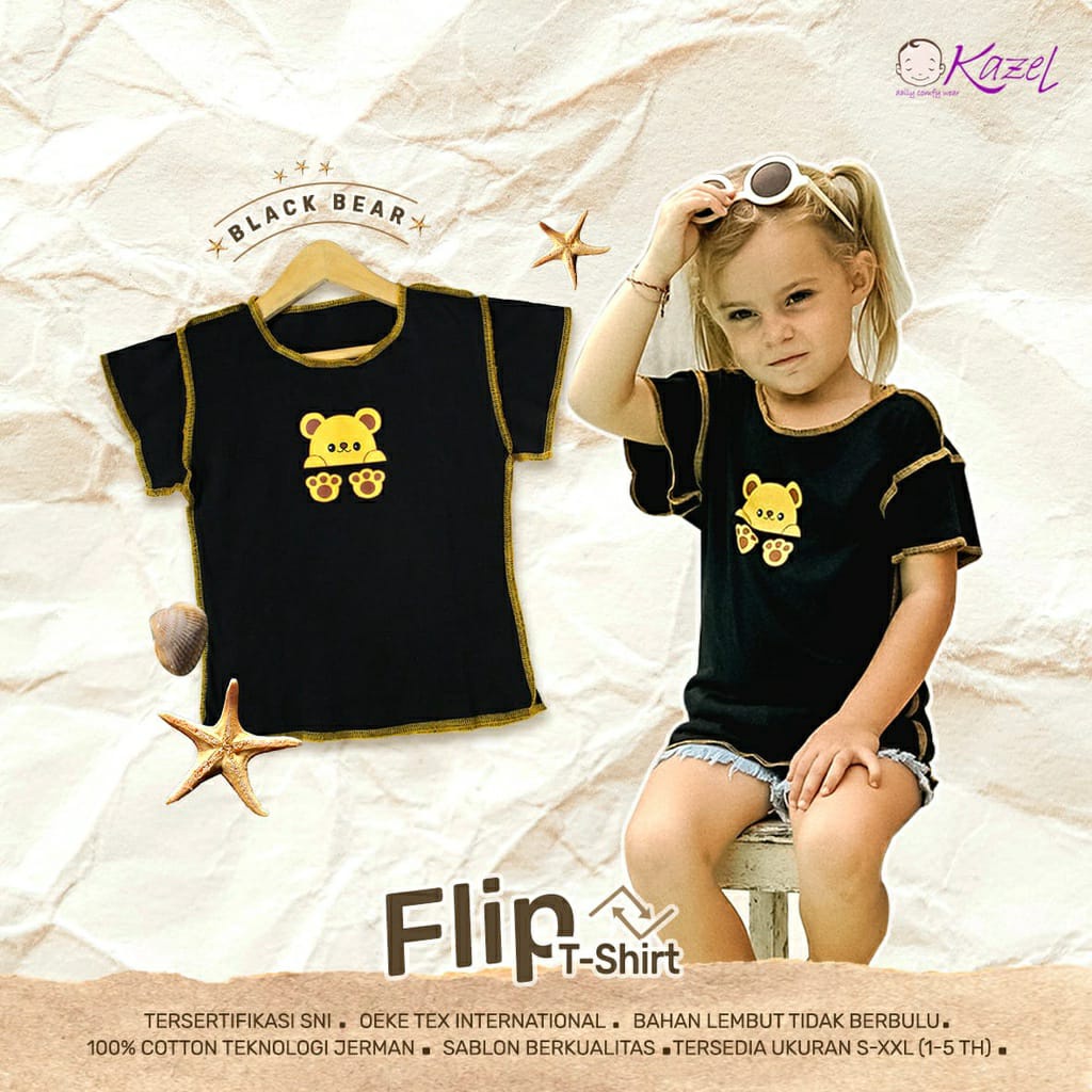 Kazel Tshirt Flip - Baju Anak Perempuan (3 Pcs) WARNA RANDOM KZL-TF