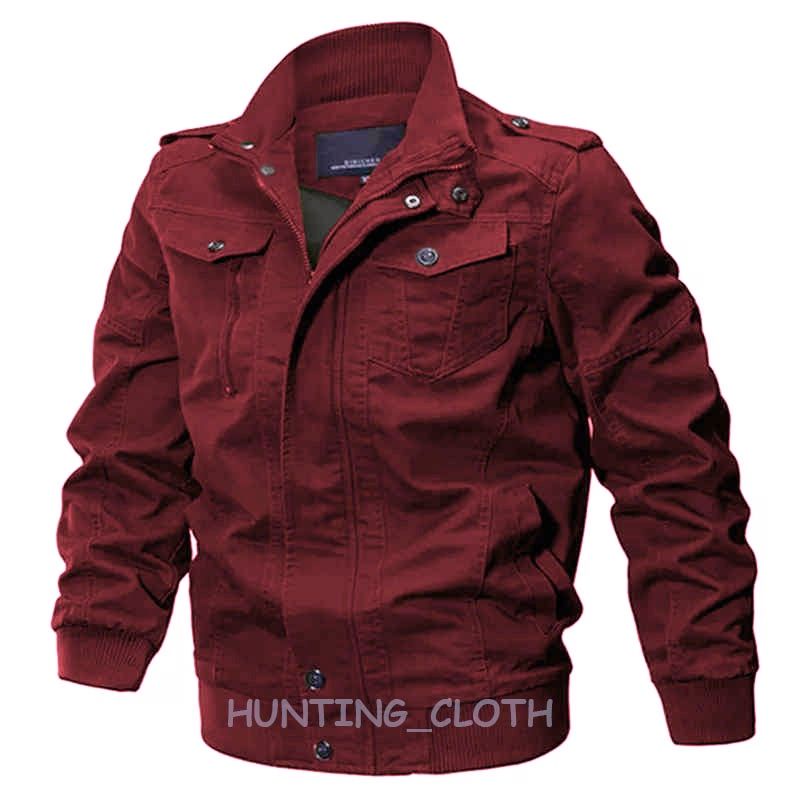 JAKET BOMBER PRIA MILITARY KLASIK HUNTING NWS D2BLACK-MERAH MAROON