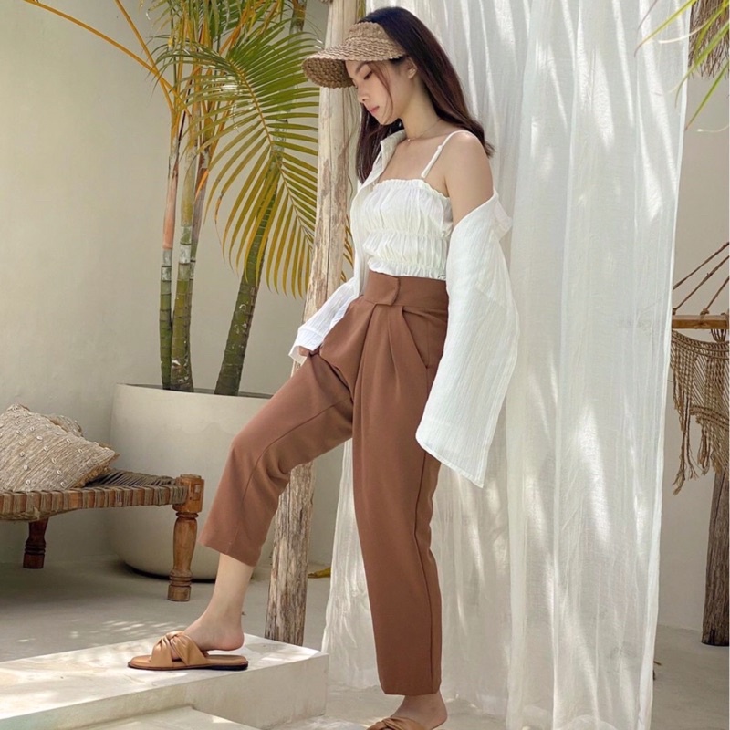 HAZEL 2 IN 1 SET KOREA - SET KEMEJA TANGAN PANJANG WANITA - TANK TOP DAN OUTER PREMIUM SIMPLE OUTFIT - ATASAN WANITA BALI VIBES - HADIAH / KADO ULTAH CEWEK