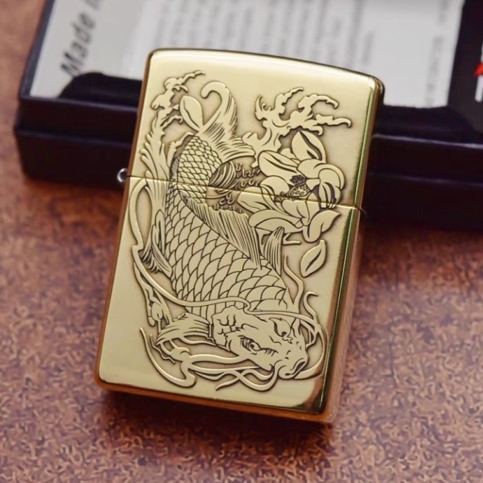 Korek Api Minyak Zippo Gold Ukir Motif Ikan Fish 168 3962-9