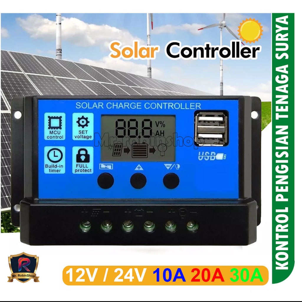 Solar Charge Controller LCD LED Display Solar PWM 12V/24V 10A 20A 30A USB Panel Surya Charge