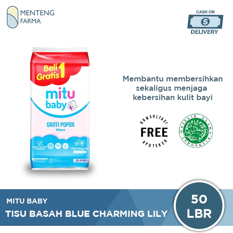 Mitu Tissue Basah Ganti Popok Blue isi 50 Lembar - Tisu Basah Mitu Charming Lily