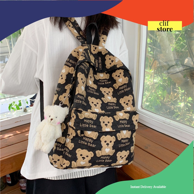 clif ransel wanita import korea motif beruang cute backpack school bag wanita premium