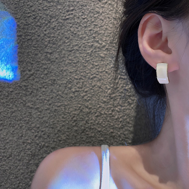 Anting Tusuk Motif Geometri Hias Batu Opal Mewah Bahan Sterling silver 925 Untuk Wanita