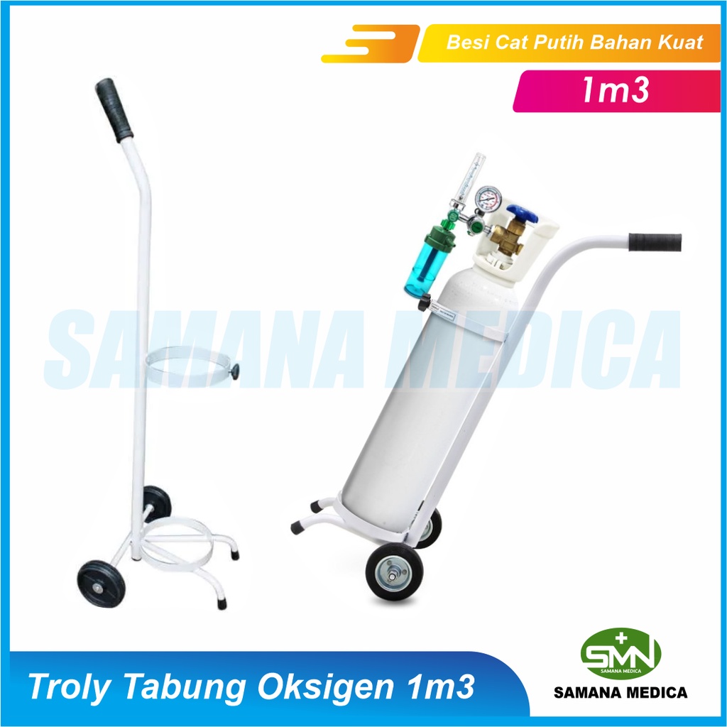 Troly Tabung Oksigen 1M3 Besi Cat Putih Bahan Kuat , Tidak Mudah Berkarat dan Mudah di Dorong Murah Promo