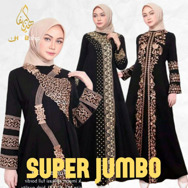 Abaya Jumbo Ld 130 Bordir Arab Turkey Bahan Jetblack Hitam Pekat Tidak Melar