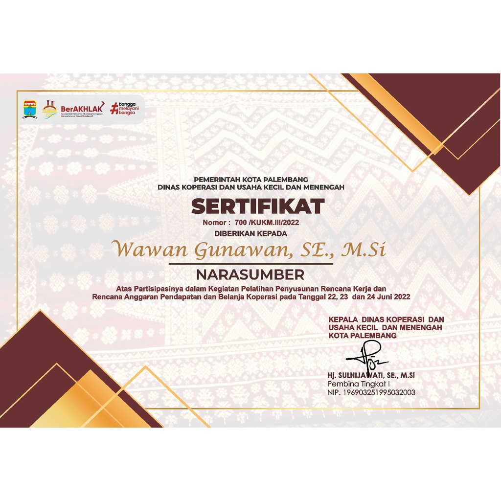 

Sertifikat & Piagam Perusahan / Sekolah / Pemerintahan / Magang 1 Sisi