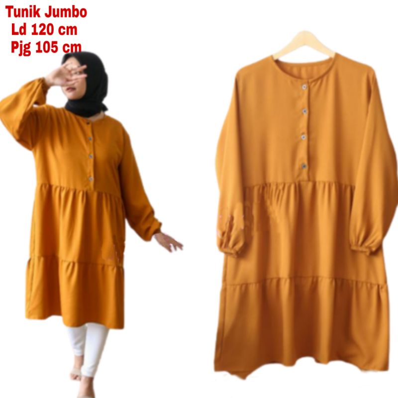 Tunik wanita Jumbo XXL LD 120 CM Rempel Perut Full Keliling Bahan Moscrepe Premium Import  Atasan Baju Tunik Cewek Dewasa Big Size Terbaru 2023 Kekinian Wiza