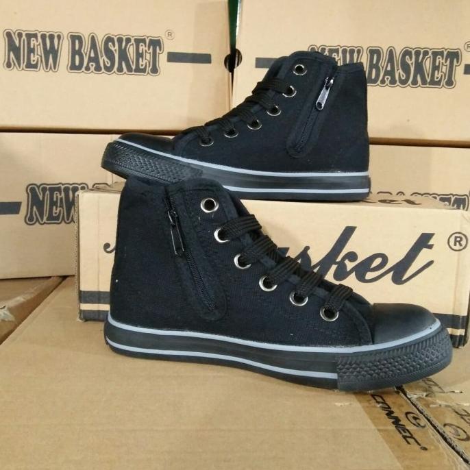 Sepatu Sekolah New basket Resleting Hitam polos/Nb Hc Tinggi