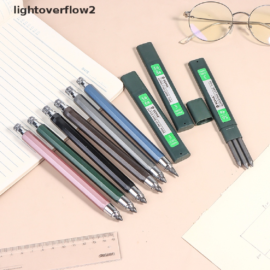 (lightoverflow2) Pensil Mekanik Otomatis 5.6MM + Arang Graphite 4B 6B 8B