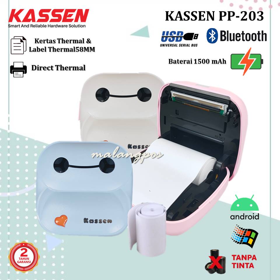 PERIPAGE MINI PORTABLE BLUETOOTH KASSEN PP203/PP-203 THERMAL PRINTER CETAK STIKER PHOTO LABEL