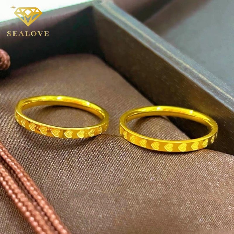 Cincin Titanium Wanita Emas 18K Hati Anti Karat dan tidak luntur selamanya Perhiasan Korea
