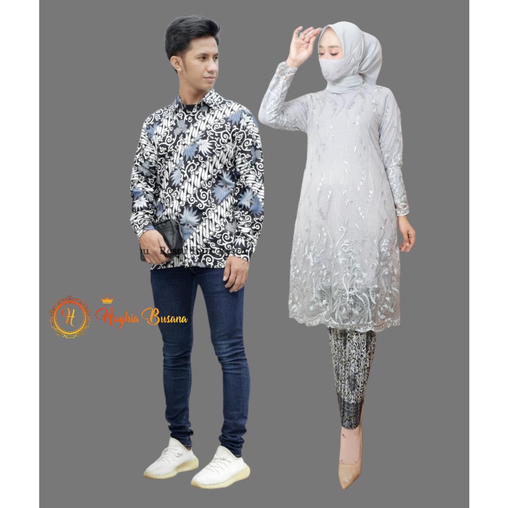 Set Kebaya Tunik Couple Kemeja Batik Pria Stelan Kebaya Couple Kondangan Kebaya