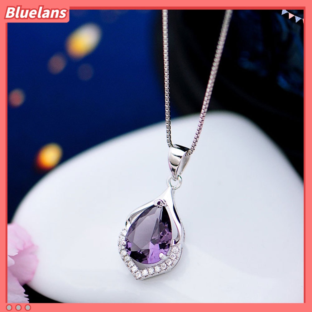 Bluelans Women Droplet Faux Amethyst Necklace Clavicle Decoration Pendant Jewelry Gift