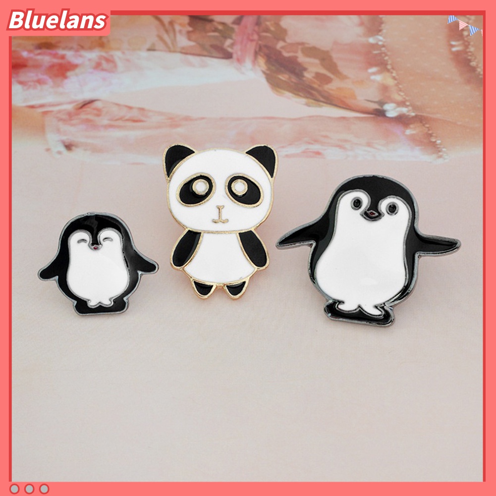 Bros Pin Enamel Bentuk Kartun Panda Penguin Untuk Wanita