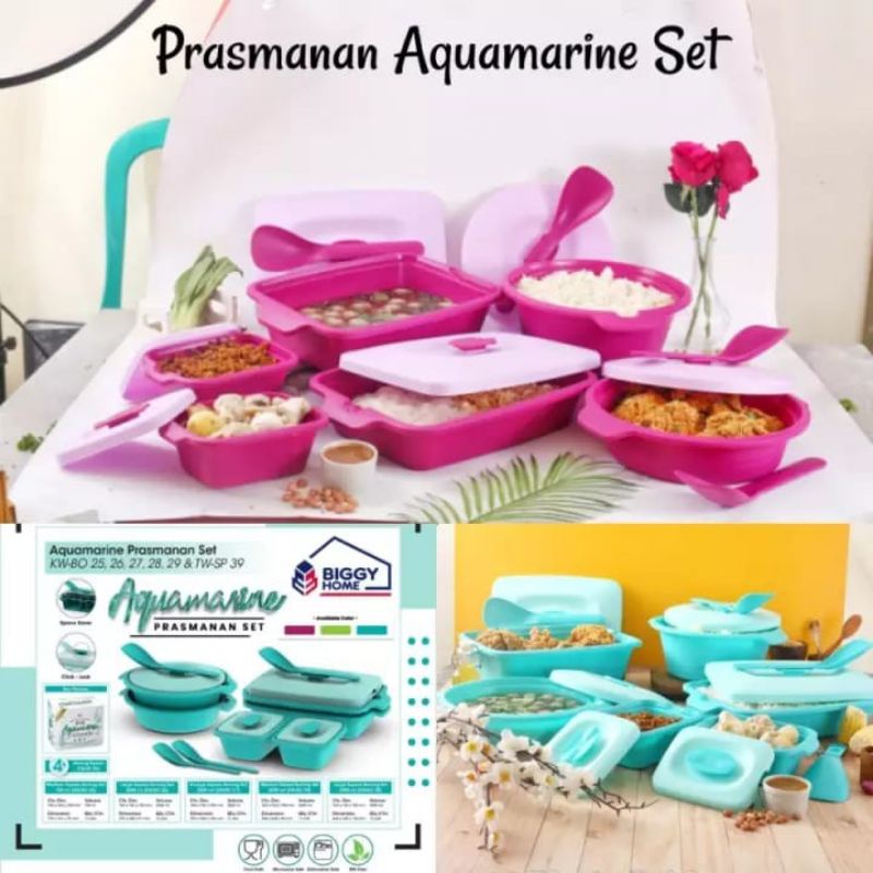 Aquamarine set prasmanan tempat kotak bekal piknik biggy isi 6 set