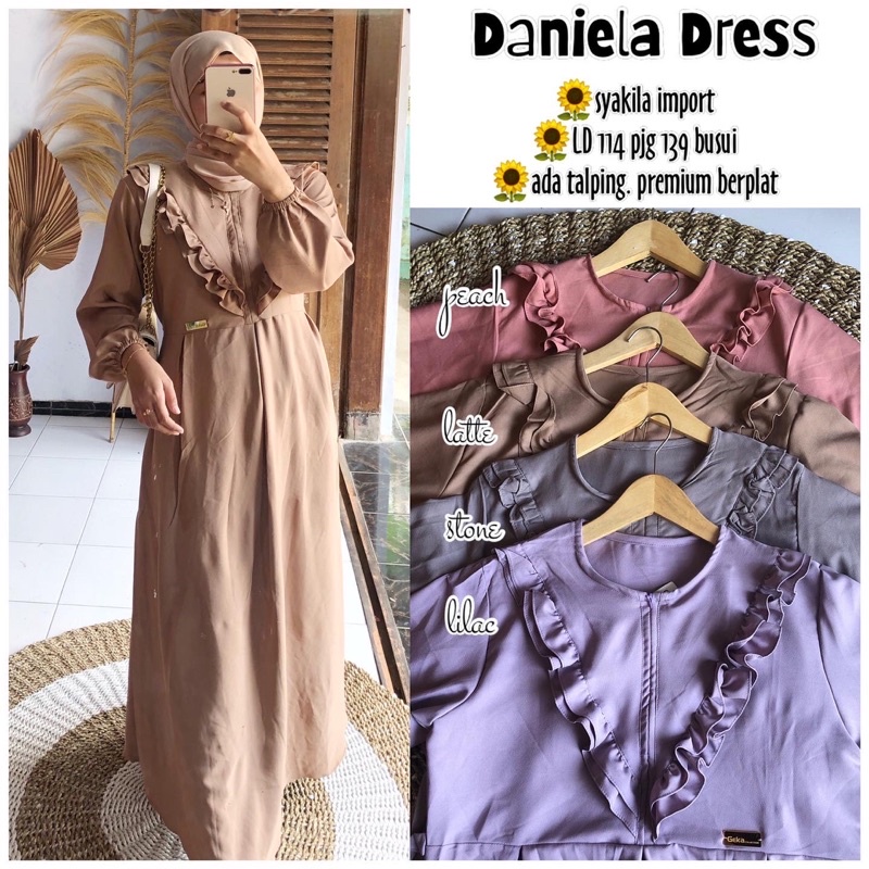 Daniela dress | Gamis Syakila Sakila Shakila Syakil Premium Berplat Import | Gamis Polos rempel dada