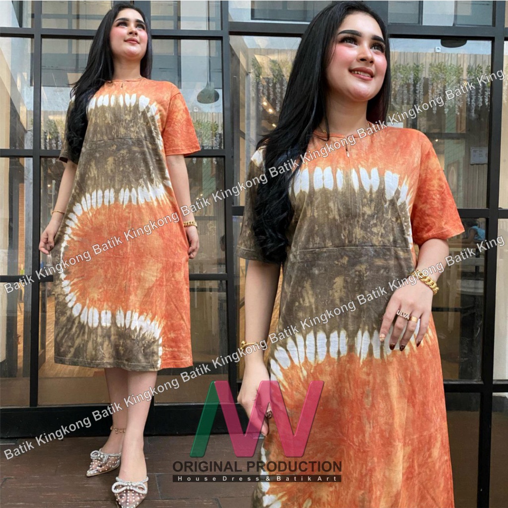 Daster Kaos Busui Abstrak Jumputan Lengan Pendek Resleting Depan Homedress Wanita Kekinian Terbaru