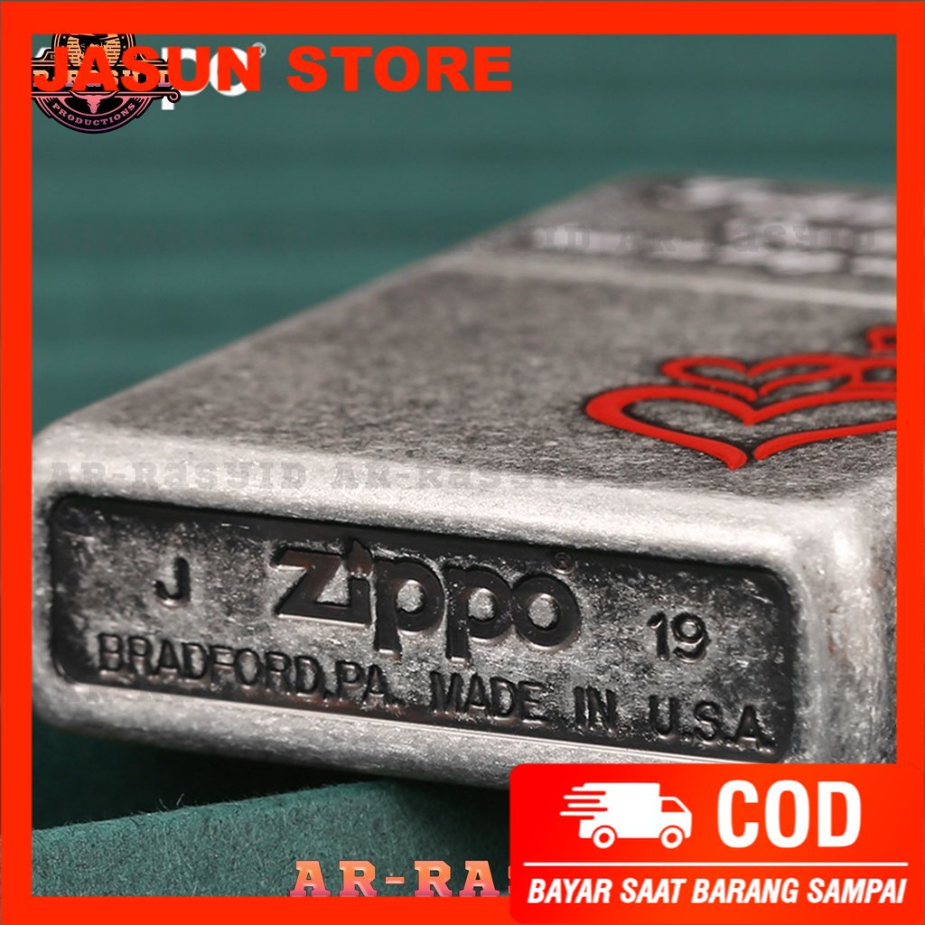 Bisa COD! Korek Api Minyak Zippo Silver Motif Red Heart Eternal Love