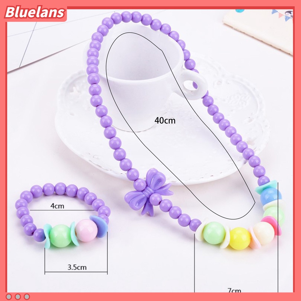 Set Perhiasan Kalung Gelang Bangle Liontin Manik-Manik Bunga Warna Permen Untuk Anak Perempuan