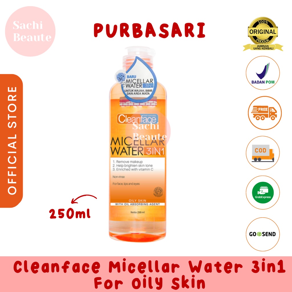 Cleanface Micellar Water 3in1 For Oily Skin / Pembersih Wajah / Pembersih Makeup Waterproof Clean Face 3 in 1