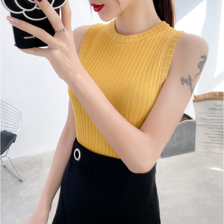 My Bra Baju Tanpa Lengan Wanita / Atasan Kaos Musim Panas Rajutan Slim Fit BR-051