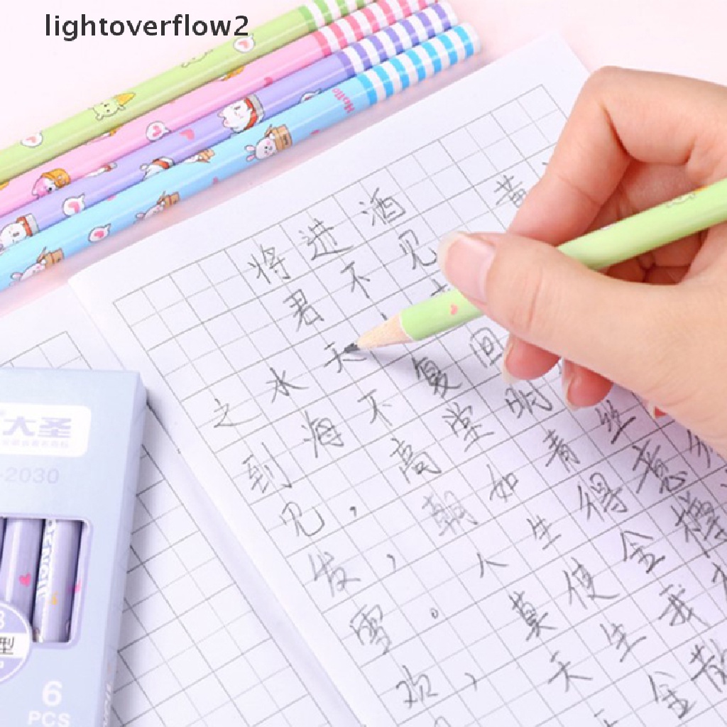 (lightoverflow2) 6pcs / Set Pensil HB Motif Kartun Lucu Untuk Stationery Anak / Sekolah / Kantor