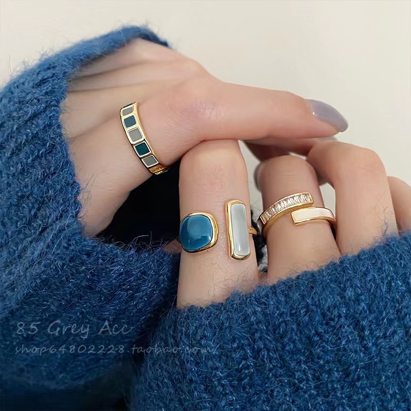 Cincin Jessenia Ring Adjustable Cincin Fashion Trend Baru Cincin unik Bentuk Geometri Bahan Alloy Hias Berlian Imitasi Untuk Wanita korea-Doo