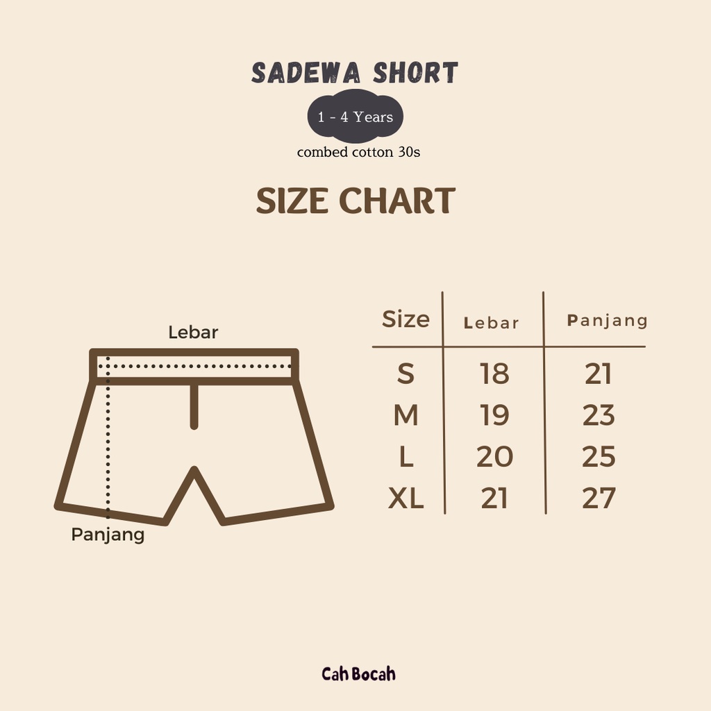 PANT SHORT SADEWA SHORT CELANA PENDEK ANAK UNISEX 1 - 4 TAHUN CBC