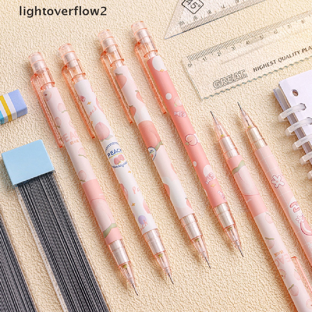 (lightoverflow2) Pensil Mekanik 0.5mm Motif Buah Persik Kartun Lucu Untuk Alat Tulis Sekolah