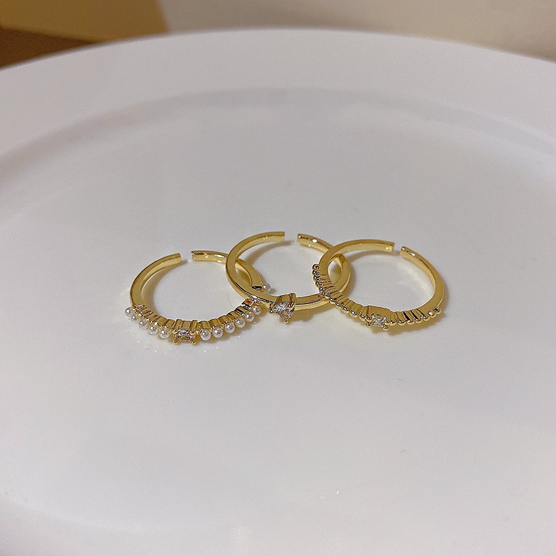 Set Cincin Jari Telunjuk Zircon Mutiara Untuk Wanita