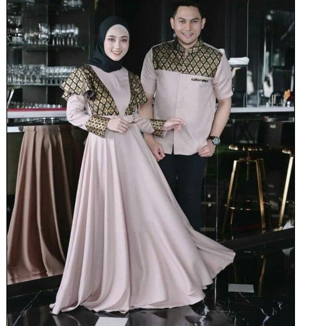 New Stock set dress gamis couple baju couple pasangan gaun pesta muslimah batik couple modern baju p