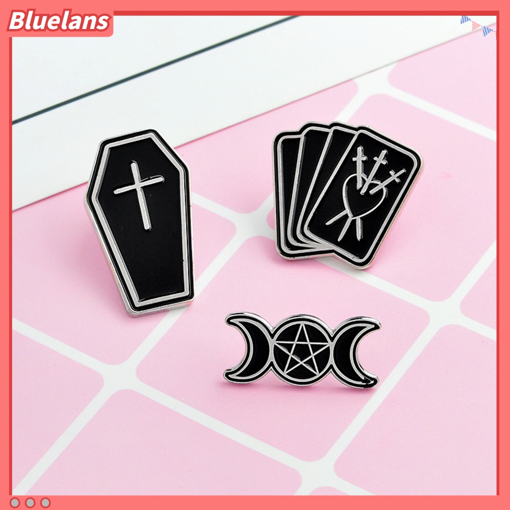 Bluelans Gothic Brooch Pin Enamel Divination Tarot Cards Triple Moon Coffin Badge Gift