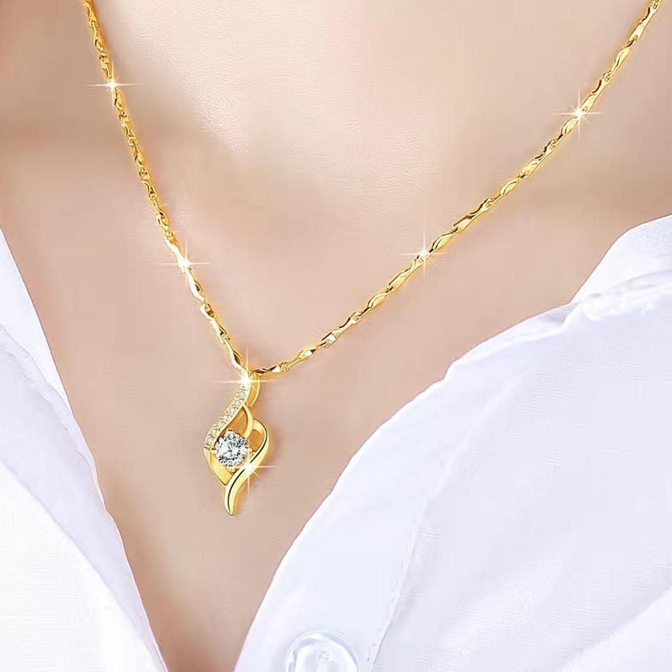 Murah Meriah Hong Kong Bebas Pajak Liontin Kalung Emas Asli Fashion Wanita Emas Murni Kekasih Hadiah