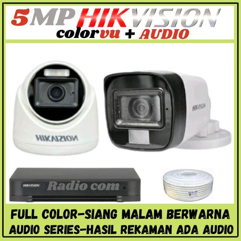PAKET CCTV HIKVISION COLORVU 5MP 4 CHANNEL 2 KAMERA AUDIO FULL COLOR