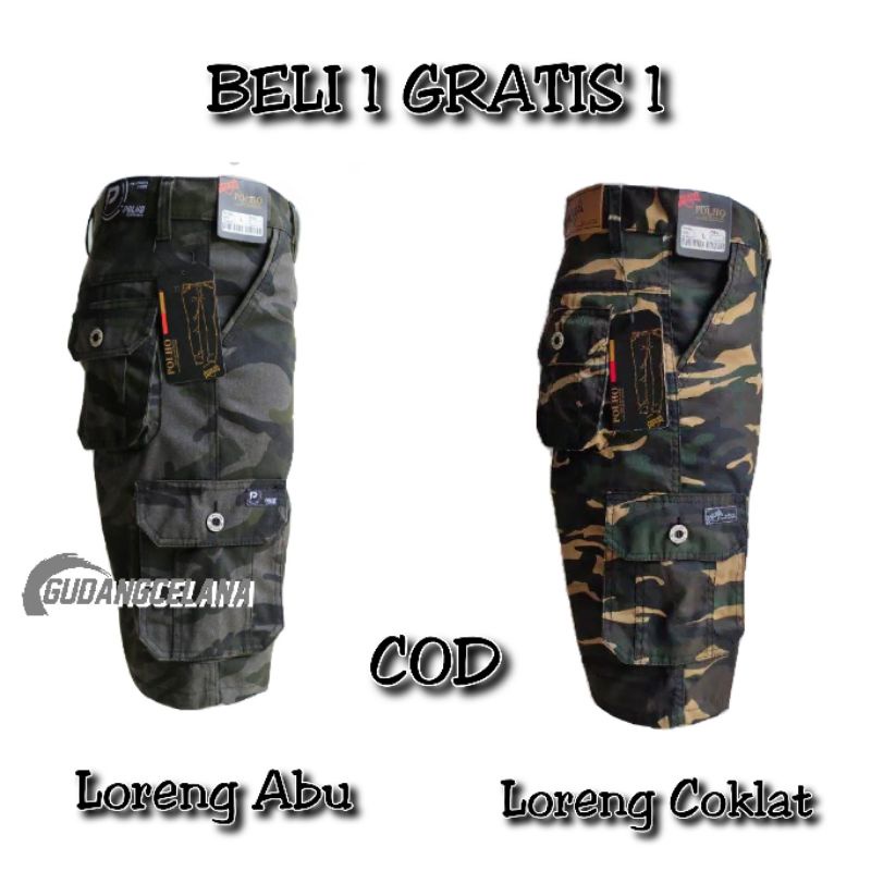 PROMO BELI 1 GRATIS 1 Celana Pendek Kargo / Celana pendek kargo loreng / All Varian Size 27 - 38 / Pdl / Gunung / Short Cargo Mens / pemuda jeans