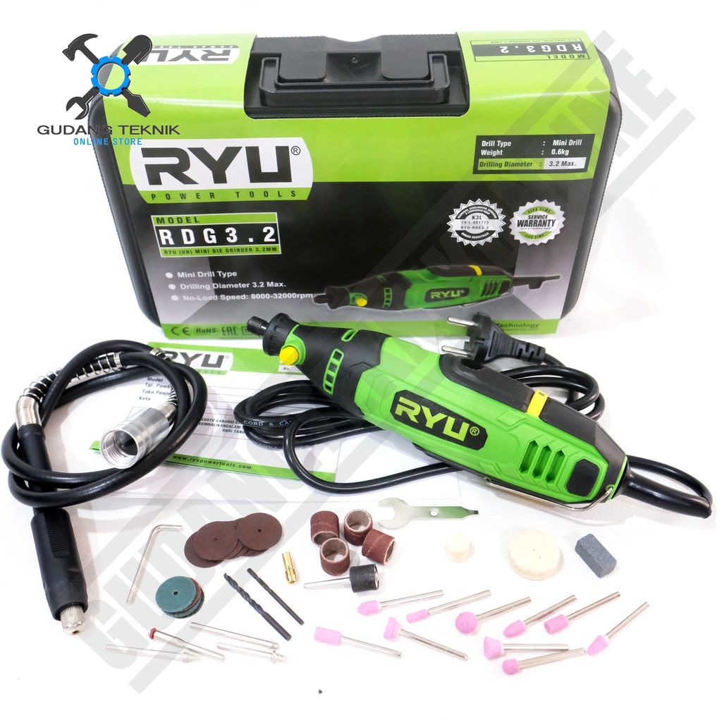 Mini Die Grinder RYU RDG3.2  / Gerinda Mini Multifungsi RDG 3.2 - Mesin Bor Tuner Mini RDG-3.2 RYU