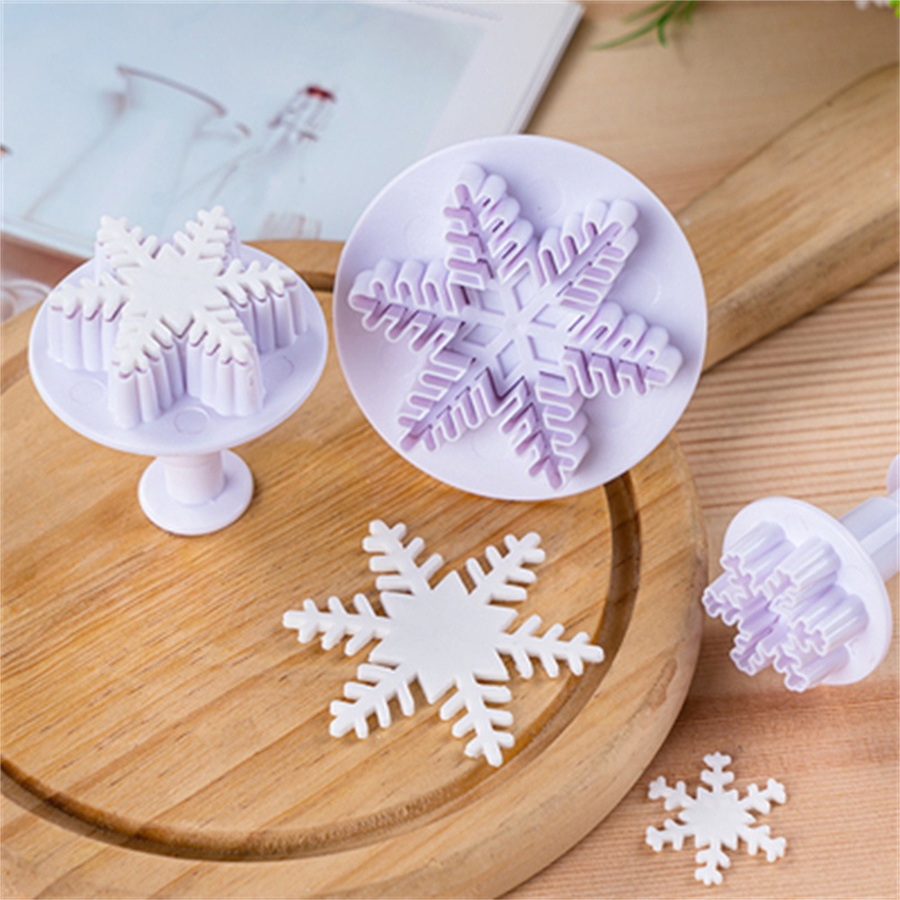 3 Pack Cetakan Kue Kering Fondant Bentuk Snowflake Natal Untuk Rumah Tangga