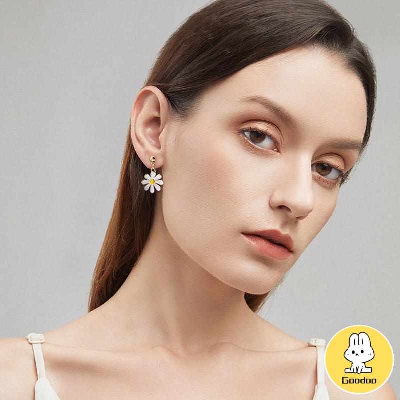 925 Silver Daisy Earrings Fashion Anting Pejantan Bunga Matahari Manis Segar -Doo