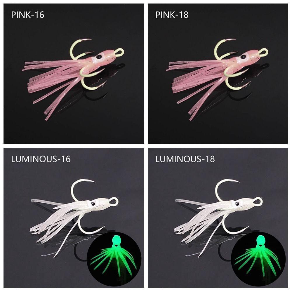 Preva 4pcs Umpan Gurita Air Asin Tahan Lama Fishing Tackle Night light Four Hook Claw Hooks